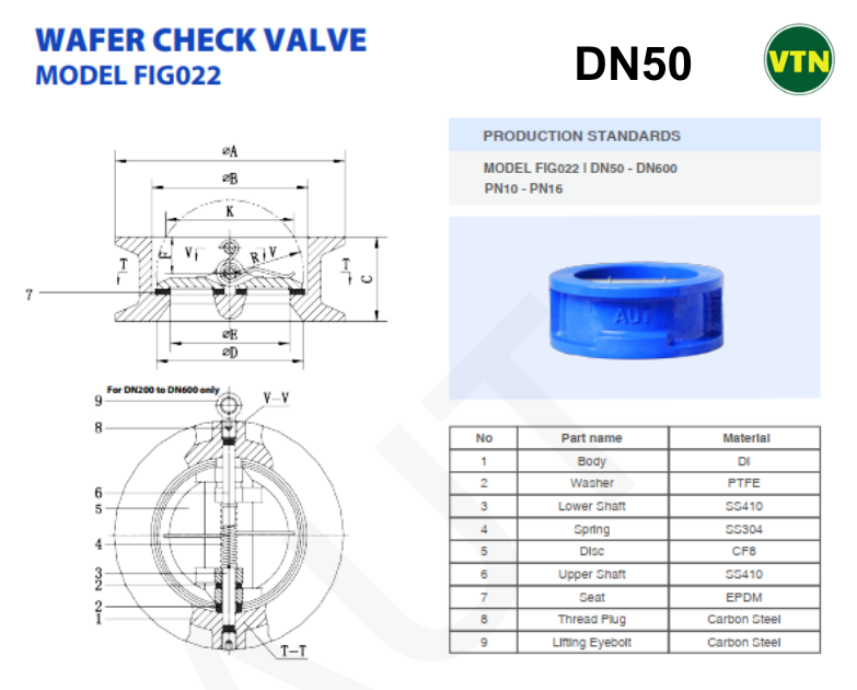 Van 1 chiều cánh bướm DN50 AUT 10 Van 1 chiều cánh bướm DN50 AUT